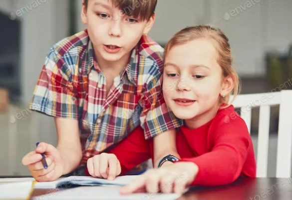 deux enfants qui font un exercice de sophrologie avant leurs devoirs
